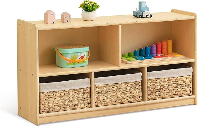 OOOK 5-Compartment Wooden Storage Cabinet, Montessori Toy Shelf Organizers | FSC Safety, Classroom Organizer and Montessori Bookshelf for Playroom, Daycare and Preschool, 44.6"W×11.7"D×23.6"H by OOOK