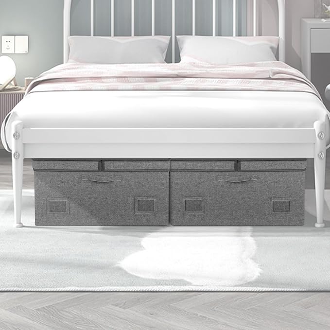 Graciadeco 75 Quarts Extra Large Decorative Storage Bins with Lids, 3 Packs Gray Collapsible Storage Bins with Lids, Stackable Storage Bins Decorative Box Storage With Lid Extra Large | 75 Quarts 3 Pack Gray1 Collapsible Stackable Linen Fabric 4 Handle... - Image 5