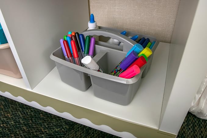 Teacher Created Resources Gray Portable Plastic Storage Caddy 6-Pack for Classrooms, Kids Room, and Office Organization, 3 Compartments - Image 7