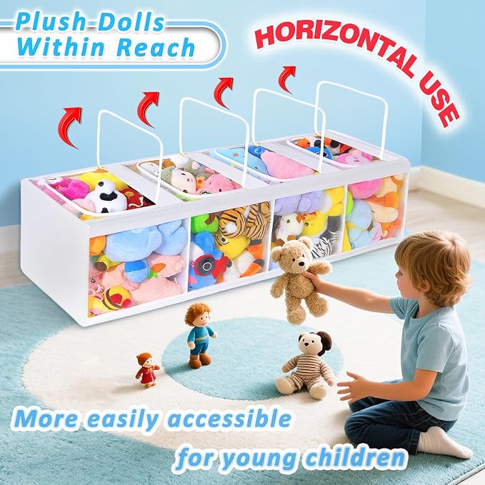 Transparent Dustproof Stuffed Animal Storage - Plushies Storage with Zipper Easy Find Items More Capacity Toy Organizer Horizontal & Vertical Dual-Use 4-Tier Space-Saving Organizer for Kids Room - Image 4