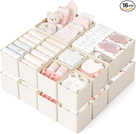 Drawer Organizer, 16 Pack Baby Dresser Organizer for Nursery, Foldable Closet Organizers and Storage Dresser Dividers for Clothes, Socks, Scarves, Ties (Beige) by Unknown