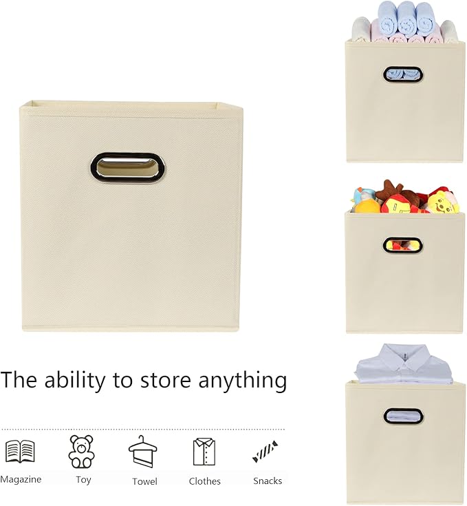 Yunkeeeper storage bins Cubes, Fabric Cube Organizer with Handle, Foldable Cube Bins for Cloth or Accessary Storage, 11x11x11, Set of 3, (Creamy White) - Image 3