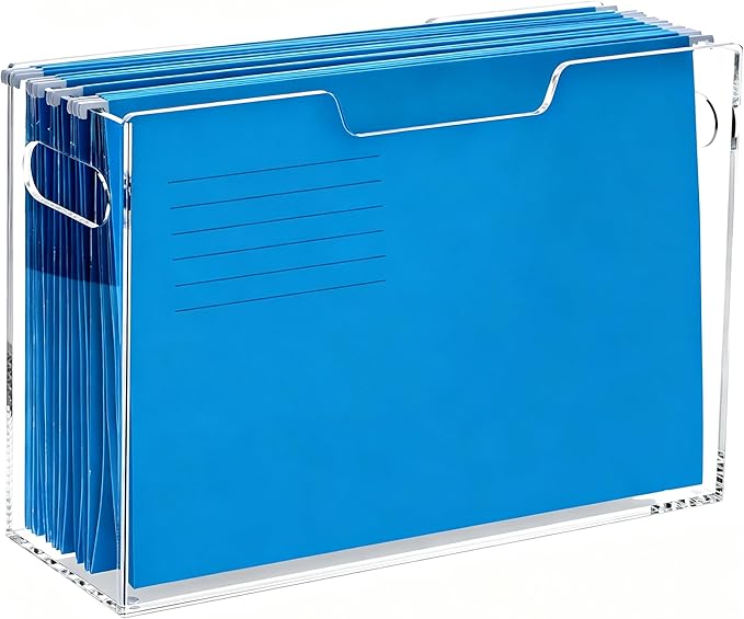 DINGHUO Acrylic Hanging File Organizer Box, Legal Size Clear File Storage Box with Handles, Portable Filing Holder for Desk, Home Office, School -1 Pack by DINGHUO