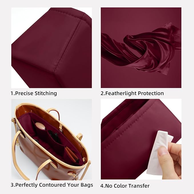 DGAZ Silk Purse Organizer Insert for Neverfullbag(PM, Rouge H) | Soft and Lightweight,Perfect Fit,Multi-pocket Storage,Bag Protector,Luxury Bag Care,Handmade,for Smooth Bag Organizer - Image 3