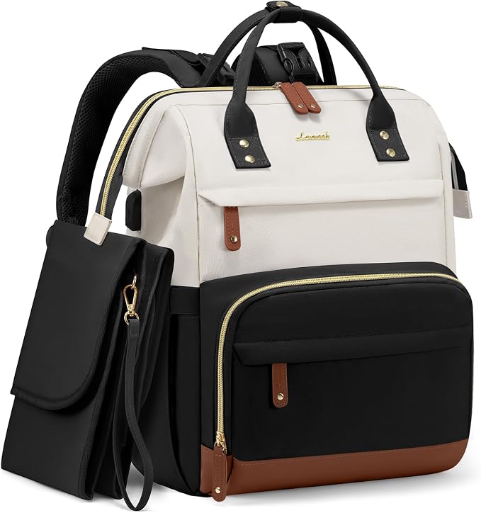 LOVEVOOK Diaper Bag Backpack, Baby Bag with Changing Station, Large Diaper Backpack for Mom Dads, Waterproof Mommy Bag for Boy and Girl, Travel Essential Baby Shower, Black-Beige by LOVEVOOK