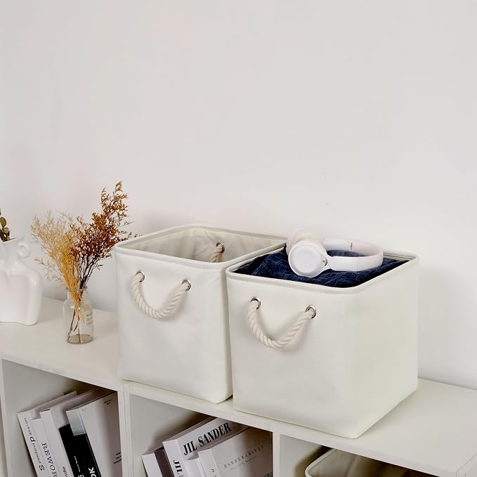 11 Inch 6 Pack Cube Storage Bins with Handles | Foldable Storage Basket,Fabric Storage Basket,Storage cube baskets suitable for the Home & Office(White) - Image 5