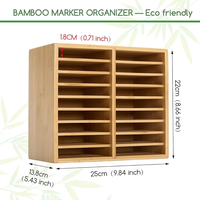 MEEDEN Bamboo Marker Holder Organizer: Holds 126 Pens with 18 Compartments- Art Supply Storage & Holder for Alcohol Markers，Pens，Pencils - Image 3