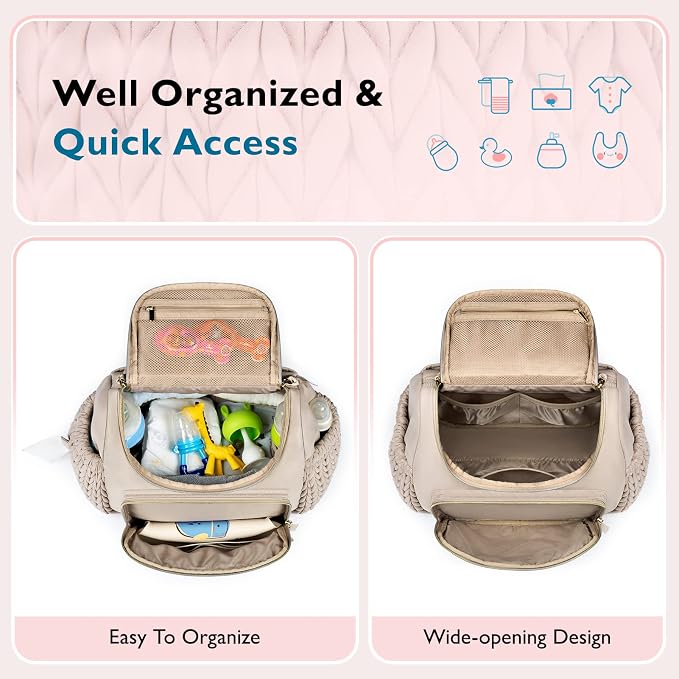 mommore Diaper Bag Backpack, Stylish Mini Baby Bag with Changing Pad | Insulated Pockets & Stroller Straps Small Diaper Backpack Compact Maternity Bag for Baby Essentials, Hospital & Daily Work - Image 4
