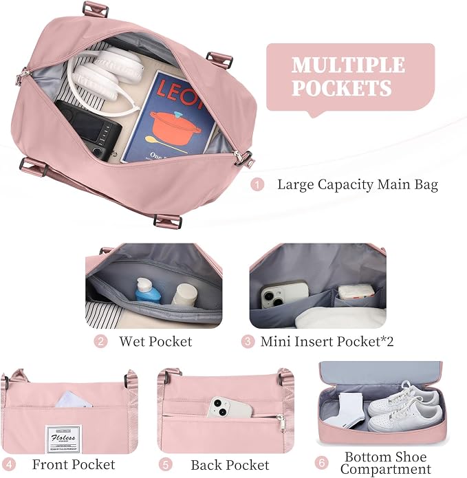 Weekender Bags for Women, Carry-On Overnight Travel Duffel Bag | Travel Bag with Shoes Compartment & Toiletry Bag, Extra Large - Image 5