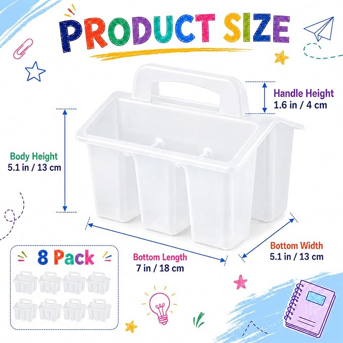 gisgfim 8 Pack Classroom Caddy Storage Basket with Handle 4 Compartment Storage Caddy Plastic Arts Crafts Caddies Protable Classroom Craft Caddies for Students Schools Art Craft Supplies(Clear) - Image 2