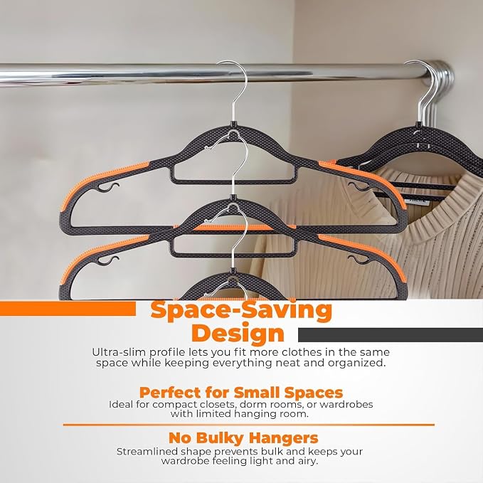 Plastic Hangers 50 Pack, Cascading Slim Space Saving Clothing Hangers with 360° Rotating Hook, Non Slip Clothes Hangers for Sweater Shirt, Heavy Duty Coat Hanger with Inner Hook for Closet, Black - Image 5