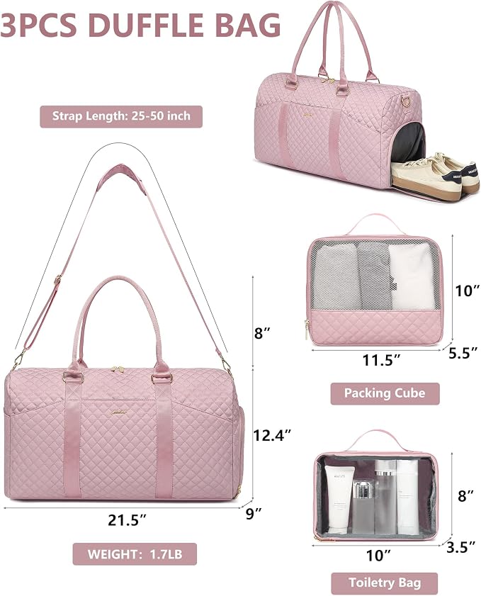 Women Weekender Travel Duffle Bag: Travel Duffel Overnight Bags with Shoe Compartment Large Carry on Tote with Toiletry Bag Weekend Traveling Yoga Gym Hospital Bag for Women with Wet Pocket 3 PCS Set - Image 5
