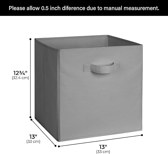 Cupic Cupid 6-Pack 13x13 Storage Cube Bins, Storage Organizer Bins, Gray | Foldable, Reinforced Front Handle, Holds Blankets, Towels, Accessories, Fits Closet, Shelves, Office, Bedroom, Dorm - Image 2