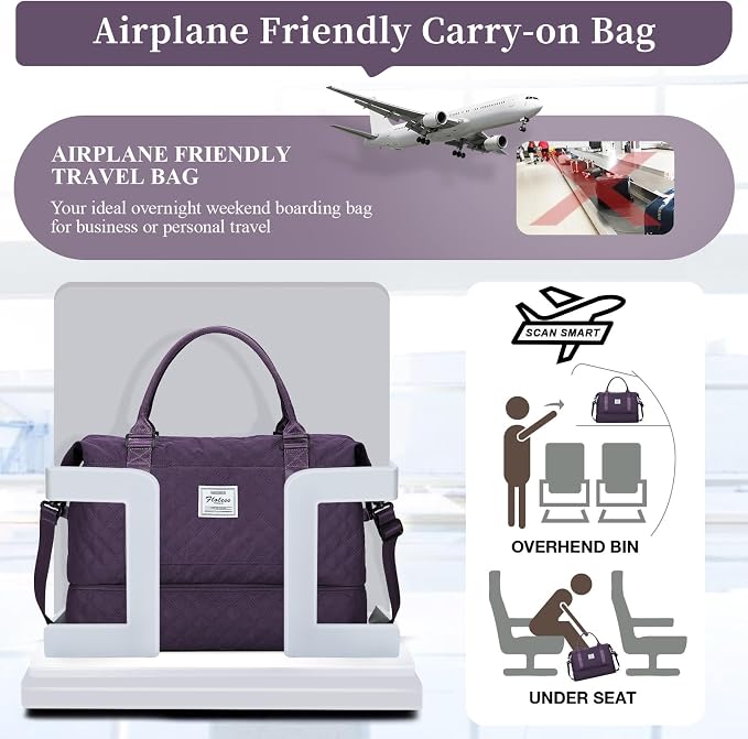 Weekender Bags for Women, Travel Duffel Bag with Shoes Compartment | Overnight Bag with Toiletry Bag, Carry on Personal Item Bag for Travel Business Trips Sport Hospital,Grid Travel Bag Set - Image 8