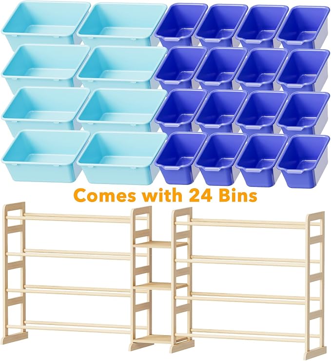 SpaceAid Large Toy Storage Organizer with 24 Bins and 3 Shelves, Toy Organizers Storage Bookshelf, Kids Bin Shelf Box Bookcase for Bedroom Playroom Organization Room Decor, Blue and Navy Blue - Image 7