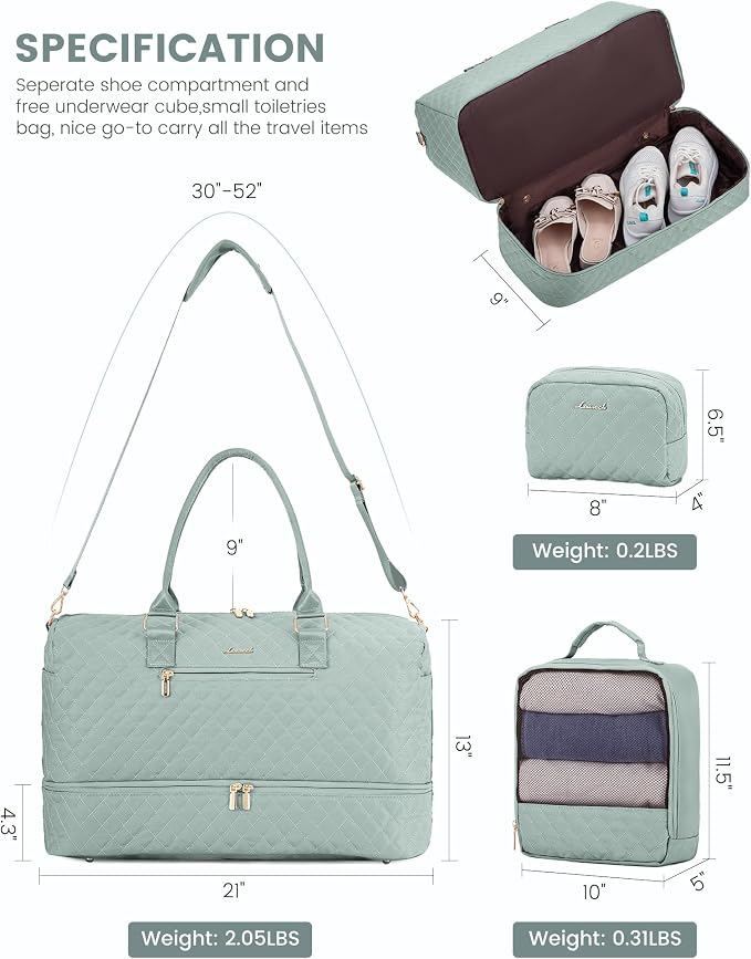 LOVEVOOK Travel Duffle Bag for Women, Weekender Overnight Bag with Shoe Compartment, Carry on Bag with Toiletry Bag, Gym Duffel Bag with Wet Pocket, Hospital Bags for Labor and Delivery 3 Pcs Set - Image 2