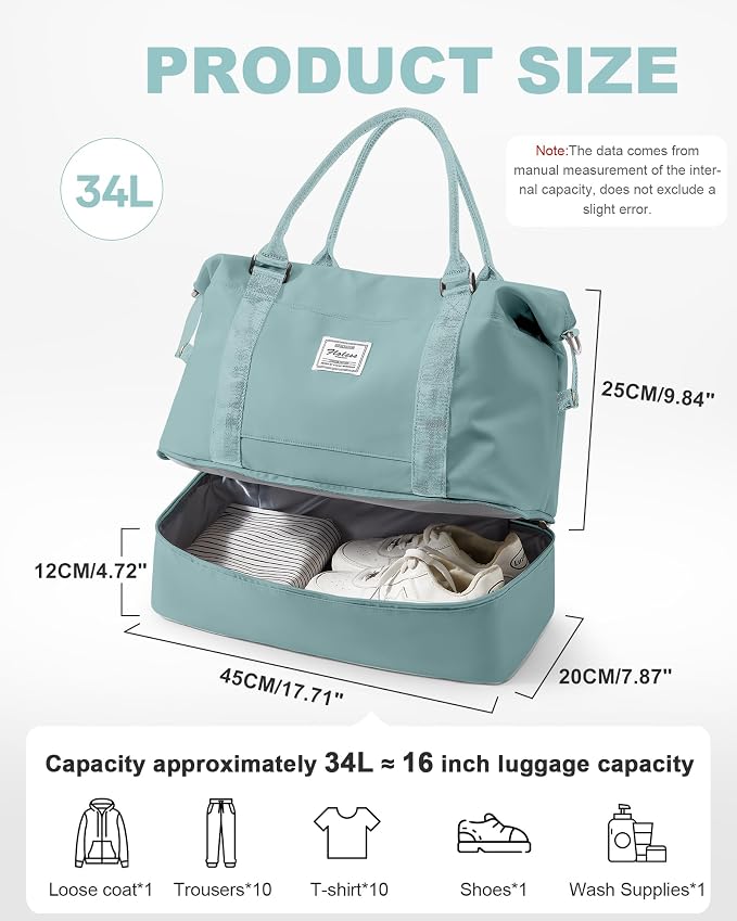 Travel Duffel Weekender Bag Women Tote Carry On Bags With Shoe Compartment | 18x14x8 inches Travel Overnight Bags with Trolley Sleeve for Airplanes Sport Tote Gym for Men Lightweight Daypack Blue - Image 4