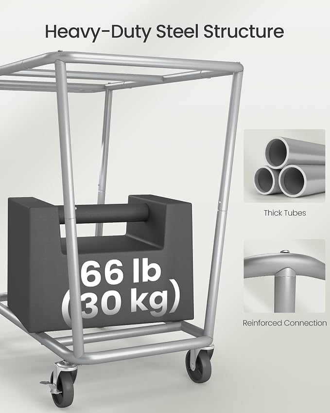 SONGMICS Laundry Basket with Wheels, 2-Section Laundry Sorter, 50.2 Gallons (190 L) Rolling Hamper with Removable Bags, Heavy-Duty Steel Frame, Cream White and Dark Gray URLS009X01 - Image 4