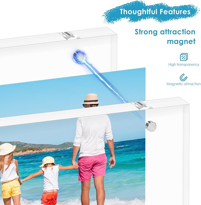 4x6 Acrylic Picture Frame Set of 3, 20mm Thick, Tabletop Display | Double-Sided Transparent Magnetic Frameless Photo Frame, for Photos, Fits Home, Office - Image 5