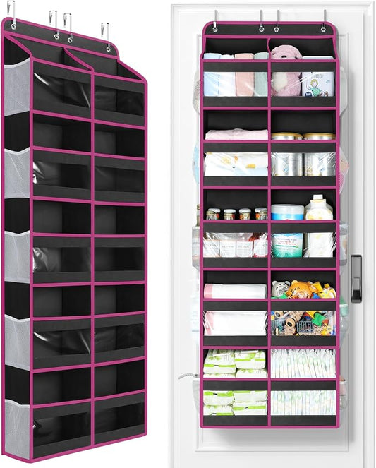 Yecaye 5-Tier Over The Door Organizer Dual-Column, 80lbs Load Over The Door Storage of 10 Compartments, Heavy Duty Door Organizer Hanging for Bedroom Closet Dorm Bathroom Pantry, Black and Pink 1 Pack by Yecaye