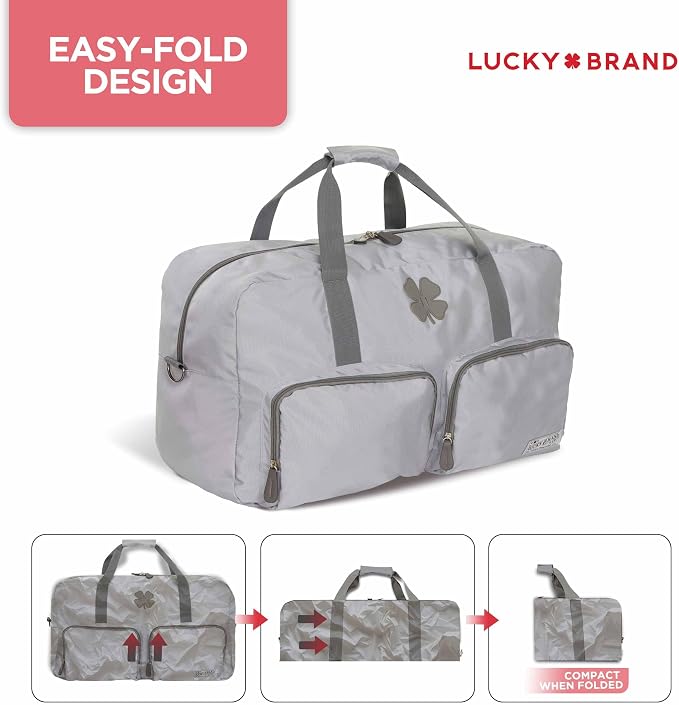 Lucky Brand Large Duffle Bag for Travel, Foldable Weekender Duffel bag | Travel Overnight Duffel bag, Adjustable Shoulder Strap, Front Zip Pockets, Spacious Capacity, Unisex Lightweight Travel Bag - Image 3