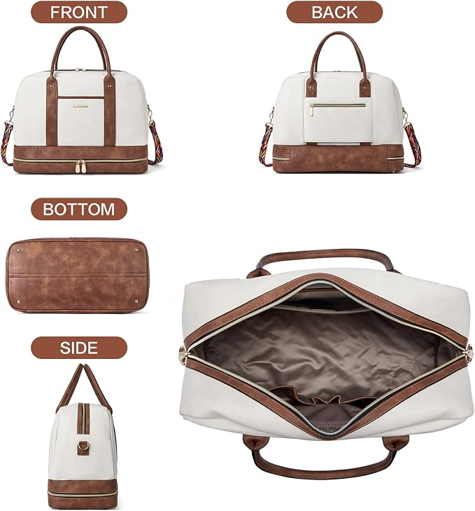 BOSTANTEN Weekender Bags for Women Travel Leather Overnight Bags | Shoe Compartment, Trolley Sleeve, Fits Under-seat, Airline-Friendly Carry-on Size, Designer, Weekend Getaways, Business Trip - Image 4