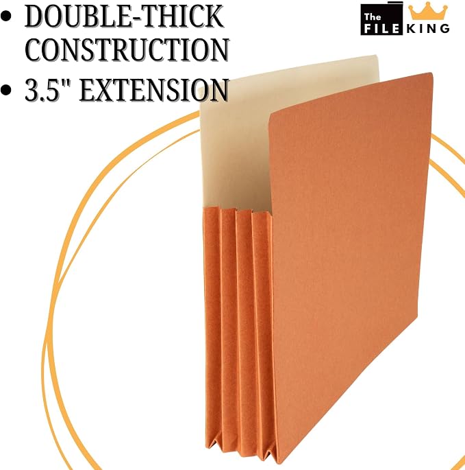 The File King 3.5" Expanding Accordion File Folder, Letter Size, Box of 50 | Red Rope Exterior | Manila Interior | Straight-Cut Tab | Fits 8.5" x 11" Documents | Made in USA - Image 4
