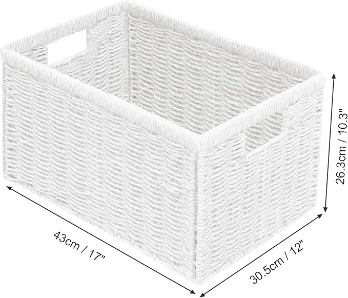 2 Packs Large Wicker Storage Basket, Closet Storage Baskets Bins for Shelves, Decorative Collapsible Baskets for Organizing Clothes Toy Nursery Bathroom Organizers and Storage, White - Image 2