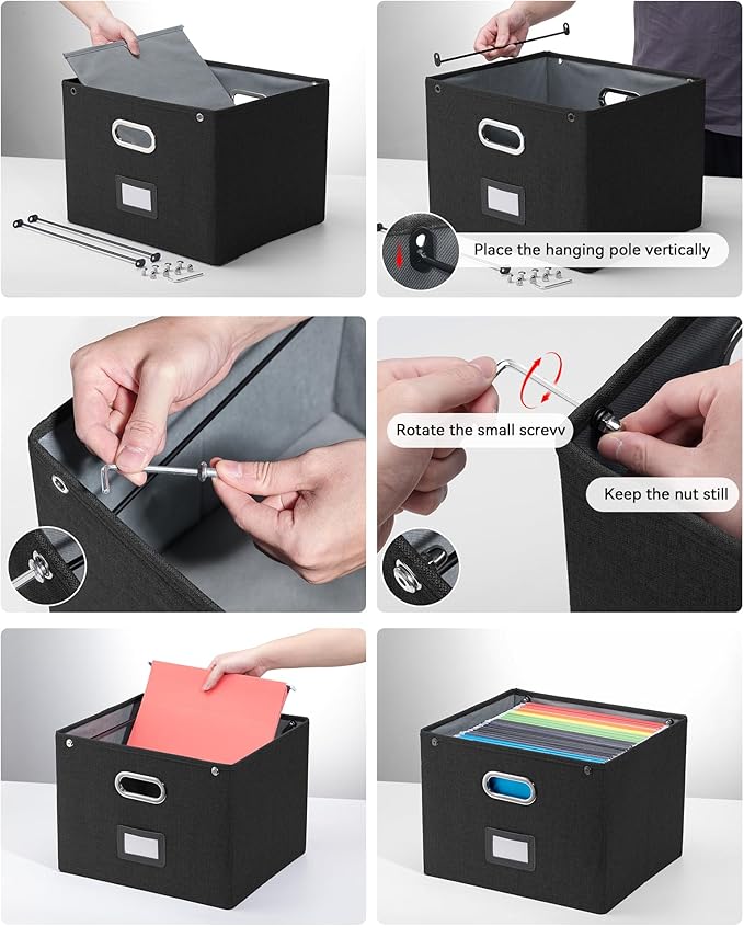 File Organizer Box with Lid,Large Hanging Filing Box with Mesh Pocket, Document c for Letter Files, Portable Storage Case with Smooth Sliding Rail for Office&Home (1 PCS, Black) - Image 5