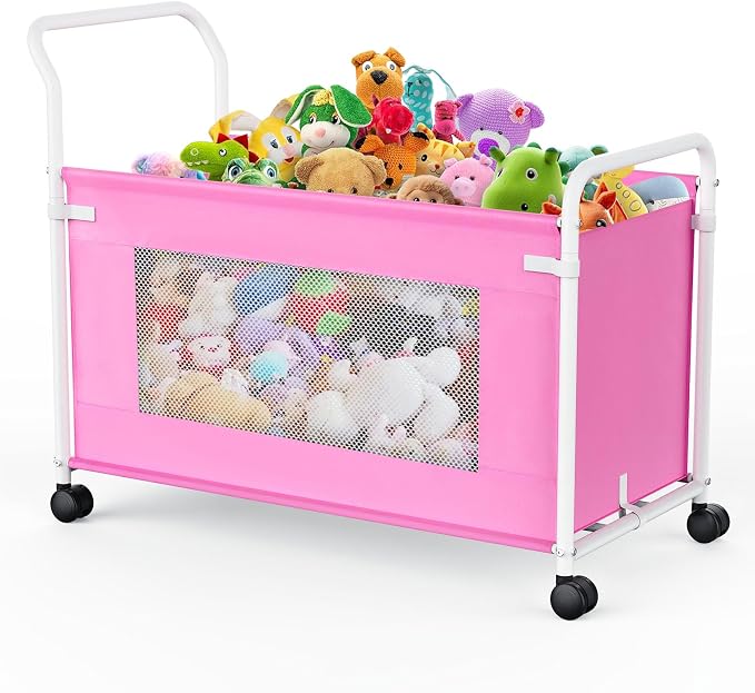 KEEGH Extra Large Toy Box for Kids, Heavy Duty Toy Storage Organizer, Pink | 180 L Capacity, 360° Rotating Wheels, Durable Fabric, Toy Bin for Boys and Girls, Toy Chest for Living Room, Nursery, Bedroom by KEEGH