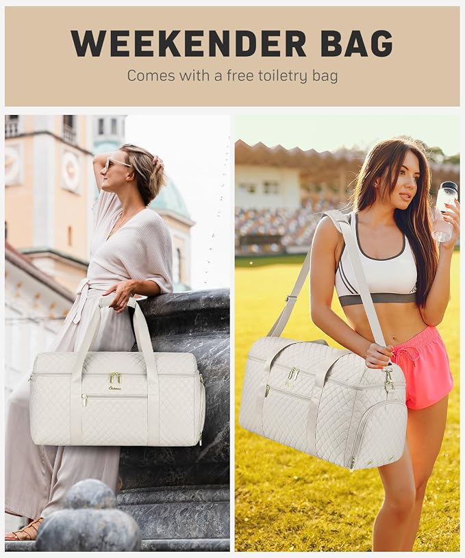 Weekender Bags for Women, Wide Open Large Travel Duffle Bag with Shoe Compartment, Overnight Hospital Bag For Women Labor Delivery, Carry on Bag Personal Item Travel Bag with Wet Pocket (Beige) - Image 7