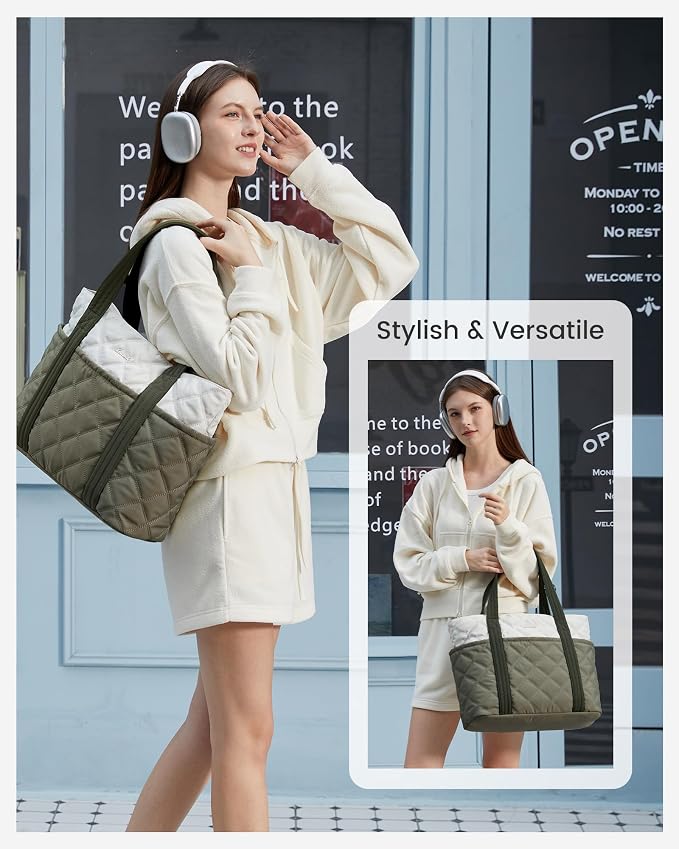 LOVEVOOK Puffer Tote Bag for Women, Puffy Work Handbag with Cup Holder, Travel Carry On Bag with Zipper for Teacher Nurse Gym - Image 3