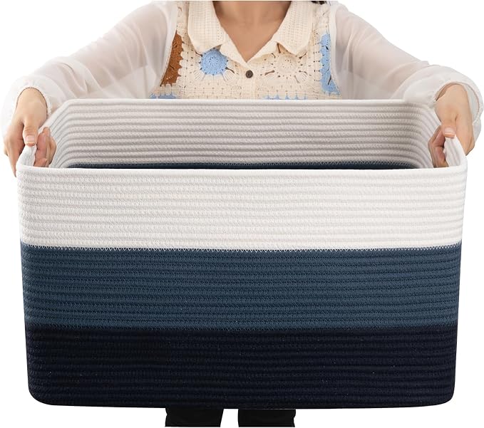 OIAHOMY Blanket Basket Laundry Basket Dog Toy Basket 75L Gradient Blue | Large Storage Basket,Baby Basket,Toy Storage,Woven Rope Basket for Blankets,Blanket Storage for Living Room by MasterofSpaceOptimization