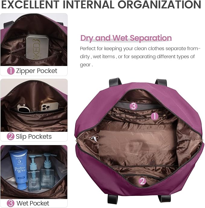 LOVEVOOK Weekender Bag for Women, Large Duffle Bag for Travel with 2 Packing Cubes, Carry on Overnight Bag with Shoe Compartment, Mom Hospital Bags for Labor and Delivery - Image 5