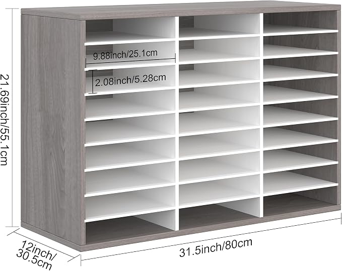 EasyPAG 27 Compartments Wooden Literature Organizer with Adjustable Shelves, 13500 Sheets Capacity Paper Organizer, Classroom Mailbox and Mail Sorter for Teachers and Office, Retro Gray/White - Image 5