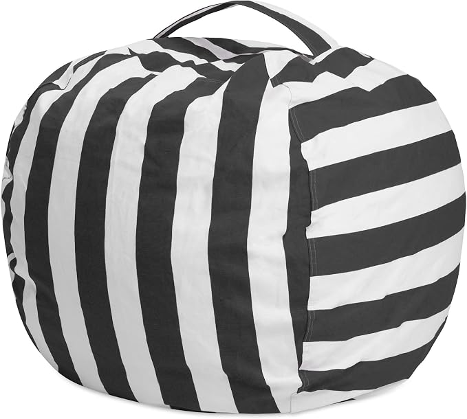 Posh Stuffable Kids Stuffed Animal Storage Bean Bag Chair Cover - Childrens Toy Organizer, Large 38" - Canvas Stripes Gray and White - Image 7