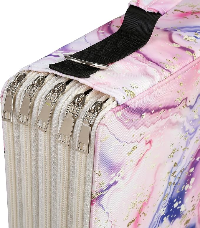 480 Slots Pencil Case, 5-Layer Organizer with Shoulder Strap | 5-layer twill oxford case with 480 elastic slots,carry handle, removable strap, and outer pocket for phone or keys. - Image 4