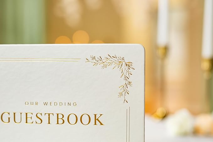 Floral Embossed Wedding Guest Book Set - 9 x 7.5 Hardcover Guestbook for Wedding Reception Sign in, Messages, Bridal Shower Engagement Party (White Cream) - Image 6