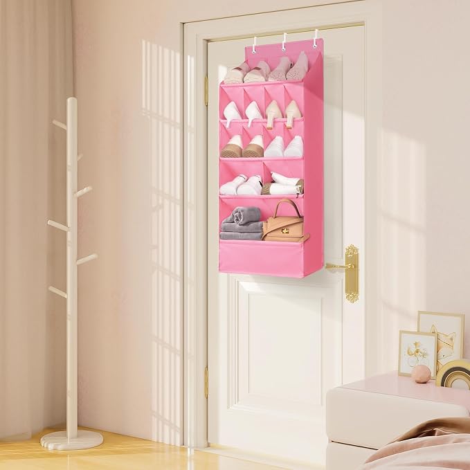 1 Pack Over-the-Door-Shoe-Organizers, Hanging Shoe Organizer Large Pocket | Shoe Holder Hanging Shoe Rack for Closet Shoe Organizer for Wall, Over Door Organizer with 15 Pockets for Boot, Sneaker, Pink - Image 7