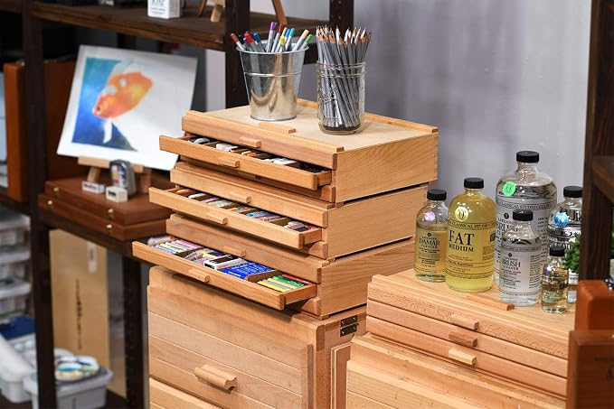 Creative Mark Pastel Storage Box, 3 Drawer Wood Box with Foam Lining, Sturdy and Stackable Art and Craft Supplies Storage Box for Artist Tools, Pens, Pencils and More, Natural Finish - Image 2