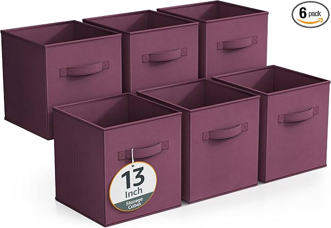 Sorbus Fabric Storage Cubes - 6 Foldable Storage Bins for Organizing Pantry, Cubbies, Toy Box - Clothes Storage & Closet Organizer - 13 Inch Collapsible Cube Baskets for Shelves with Handle by Sorbus