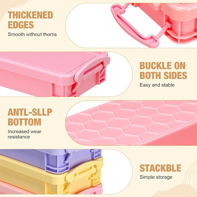 Gueevin Large Capacity Plastic Pencil Box Clear Plastic Pencil Case Crayon Box with Snap Tight Lid Watercolor Pen Storage Brush Organizer Drawing Tools Container (Macaron Colors,12 Pcs) - Image 3