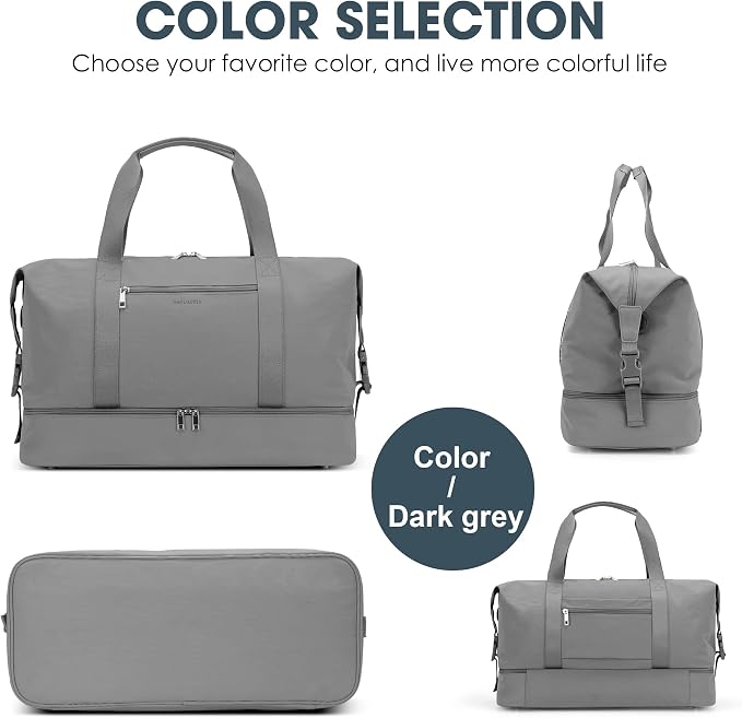 Oeihuivt Weekender Bags for Women - 21 Inch Large Travel Duffel Bag Set with Shoe Compartment, Heavy-Duty nylon Carry On Overnight Tote Gray - Image 7