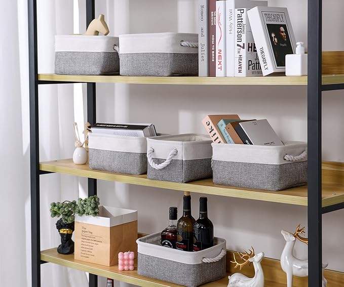 Storage Baskets 12x8x5 inch 10 Pack Fabric Baskets Foldable Storage Bins Decorative Baskets cloth storage baskets Storage Foldable Storage Bin with Rope - Image 5