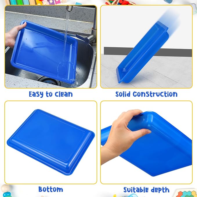 Maitys 24 Pcs Plastic Art Tray 11x8.7x1 Inch Activity Craft Tray,Blue | Classroom Serving Trays, Stackable Storage, Sand Trays for School Painting Beads Crafts DIY Projects - Image 2