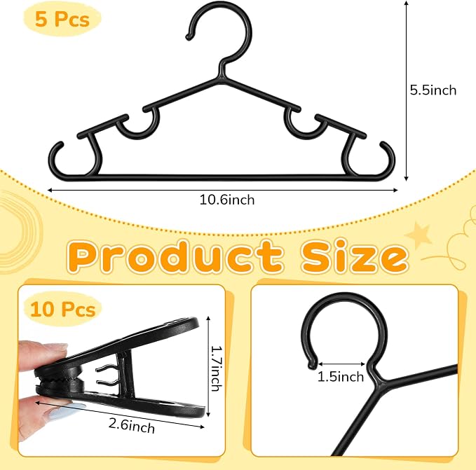 Hsei Baby Hanger with Clip for Pant,15 Packs Total,Black,10.6 Inch | 5 Kids Plastic Hanger with 10 Clips for Newborn, Nursery, Daycare, Preschool, Closet, Wardrobe Organizer for Baby Shower - Image 2