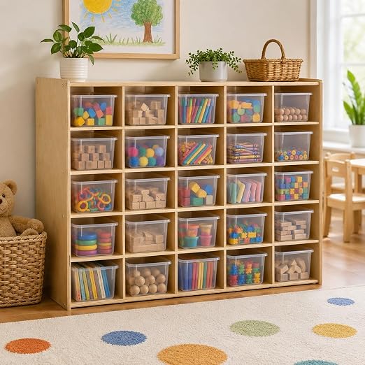 Contender 25 Cubbies Tray Cabinet, Kids Toy Storage Organizer, 100% Birch Plywood Cabinet for Kindergarten, Homeschool, Preschool Art and Craft Supplies - Image 2