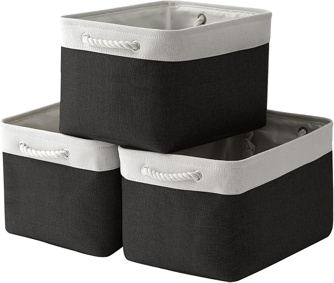 Storage Basket for Gifts Empty - Large Cubes 3 Pack 15.8x11.8x11.8 inch Storage Bins for Organizing Book Cloth Bathroom Toy (White & Black) by TheWarmHome