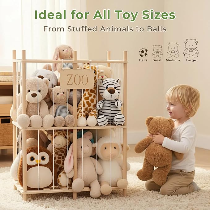 aiwo 30" Extra Wide Large Stuffed Animal Storage Toy Display Organizer | Holds 70+ plushies, Thick wood, 38.4" tall, Anti-tip base, Kid-height access, for room, playroom, bedroom, nursery decor - Image 5
