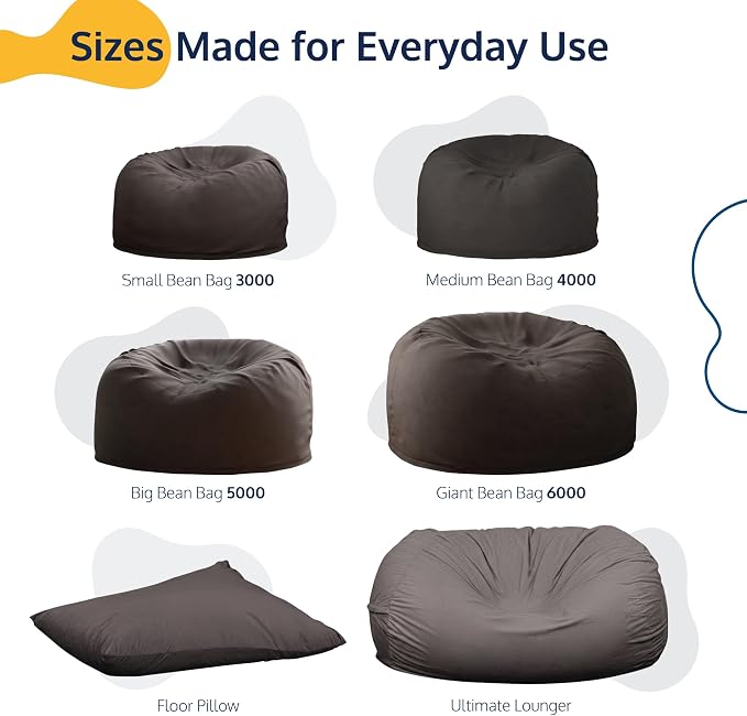 ULTIMATE SACK 5000 (5 ft.) Bean Bag Chair Cover in Multiple Colors: Cover ONLY. (5000, Grey Suede) - Image 6